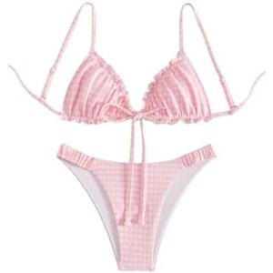 RoseSeek Women's 2 Piece Gingham Bikini Sets Tie Front Frill Bathing Suit Set Wireless Padded Swimsuit S