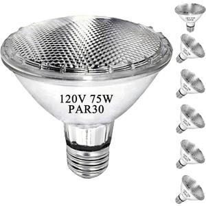 Par30 75W Short Neck Halogen Flood Light Bulbs, E26 Medium Base, 2700K Warm Lighting, 120V, Long Lasting Life High Output Reflector Flood Lights 6PCS