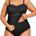 Aqua Eve Women Two Piece Plus Size Tankini Strapless Bathing Suits Bandeau Swimsuits with High Waisted Bottom (Black, US 18)