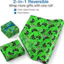 RUSPEPA 30" X 32.8' Reversible Birthday Gaming Wrapping Paper Large Paper Roll, Jumbo Roll, Green Game Controller and Pixel Design Gift Wrap for Kids, Boys, Game Lover, Birthday, Party, Holiday