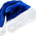 Christmas Santa Hat for Adults, Velvet Santa Hats Plush Christmas Hat for Xmas New Year Party Decorations and Supplies (Blue)