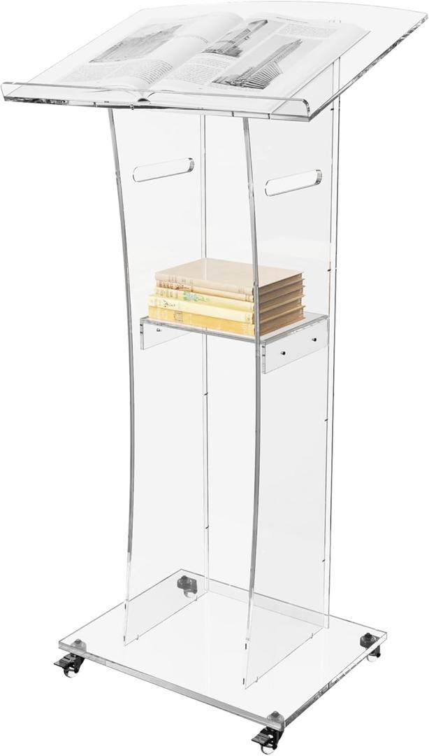 HODLBIT Upgraded Acrylic Podium Stand, Pulpits for Churches, 47.5inch Modern Lecterns & Podiums with Storage Shelf for Classroom, Weddings, Professional Presentation Podiums, Easy Assembly