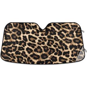 Leopard Print Car Windshield Sun Shade Foldable UV Ray Sun Visor Protector Sunshade to Keep Your Vehicle Cool (51" x 27")