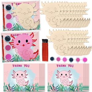 Axolotl Party Favors 24 Pcs Axolotl Wooden Crafts to Paint with Thanks Card Axolotl Centerpieces for Tables for Axolotl Birthday Decorations