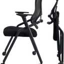 PRO, Stackable & Foldable Conference Room Chairs with 2X Thick Cushion, Lumbar Support, Armrest - Mesh Bouncing Back for Office Meeting, Conference, Training Room Chair 1 Pack (Black)