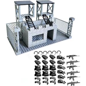 Military Base Building Brick Set Include Army Minifigure War Accessories, Defence Base Guard Tower Guns Weapons Building Block Toy for Kids