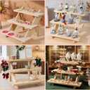 2 Pcs 3 Tier Wooden Display Stand, Tiered Earring Display Stand for Photos, Cards, Jewelry, Accessories, Cupcake Stands for Supplier, Retail, Outdoor Stalls, Home