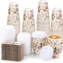 60 Pack Vintage Floral Coffee Cup with Lids Sleeves, 12oz Spring Insulated To Go Coffee Cup Tea Party Cups Disposable Wildflower Paper Cups for Mother's Day Wedding Birthday Baby Shower Party Supplies