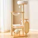 HITTITE Solid Wood Cat Tree Tower with Scratching Post, 53 Inches Tall Cat Towers with Scratching Board and Scratcher Ball, Modern Cat Tower with Space Capsule and Removable Top Bed for Indoor Cats