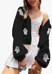 Womens Y2K Cardigan Sweaters Long Sleeve Open Front Cropped Flower Knit Cardigan Aesthetic 90s Shrug Back to College Outfits Size L