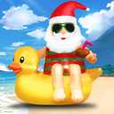 Christmas Inflatable Outdoor Decoration Blow Up 4.5ft Hawaii Santa take Coco Drink Inflate Xmas Decor Cute Blow Up Duck Santa Claus with LED for Outside Yard Garden Lawn Party Decor
