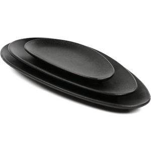 vicrays Large Oval Serving Platters, 16"/14"/10" Porcelain Serving Platters for Party, BBQ,Stackable Serving Trays Serving Plates for Appetizers, Sushi, Restaurant, Set of 3 (Black)