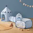 Tiny Land 3in1 Baby Tunnel for Toddlers with Ball Pit & Play Tent, Pop Up Crawl Tunnel for Kids, Indoor/Outdoor Play Tunnel, Foldable Baby Crawling Tunnel Toy (Blue)