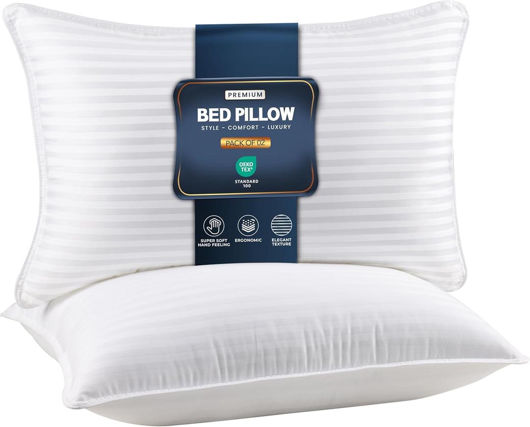 Utopia Bedding Bed Pillows for Sleeping Queen Size (White), Set of 2, Down Alternative Pillow for Sleeping, Cooling Hotel Quality Pillow Set for Back, Stomach or Side Sleepers