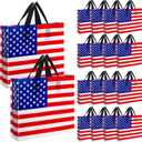 Sweetude 48 Pcs American Flag Plastic Shopping Bag with Handle 10 x 13'' Patriotic Gift Bags for Memorial Day Independence Day Party