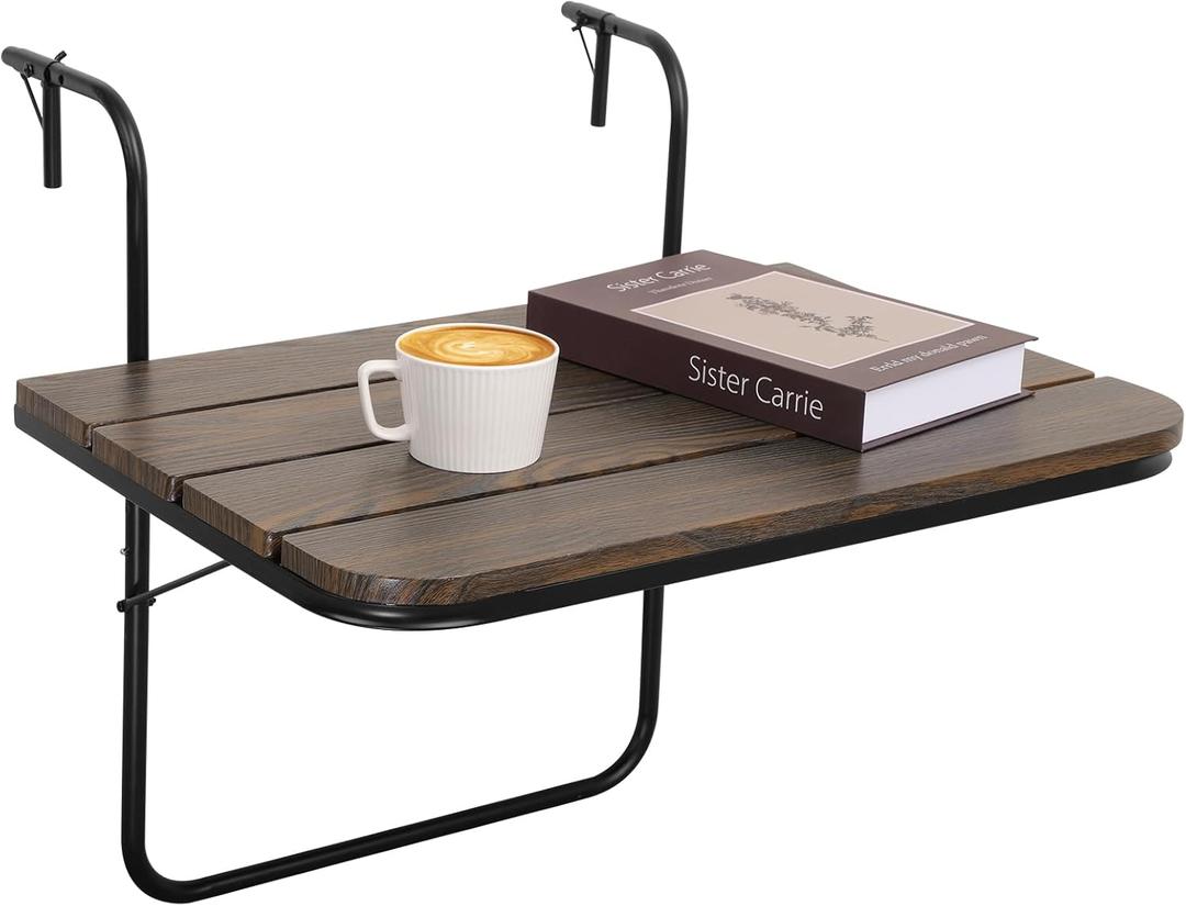 Balcony Railing Table Folding Bar Tables for Railings Adjustable Hanging Railing Bar Tables Outdoor Indoor Patio Baluster Garden Table on Railing Rustic Brown