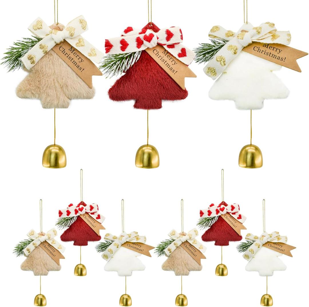 MrMrKura Gold Jingle Bells Christmas Tree Decorations Indoor Outdoor, Plush Pendant Hanging Christmas Ornaments Set of 9, Gifts for Home Decor Holiday Party (9)