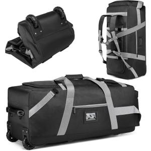 89L Large Duffel Bag With Wheels, Soft Foldable Roller Duffle Bag For Travel, Campaing& Sports, Two Dividers, with Backpack Straps, 30.7in*12.6in*13in