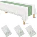 3 Pack 2in1 Disposable Plastic Tablecloths 54" x 108" White and Sage Green Dot Party Table Cloth Rectangle Table Cover for Wedding Birthday Baby Shower Anniversary Christmas New Year Party Decorations