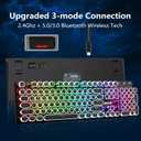 Redragon Wireless Typewriter Style Mechanical Gaming Keyboard, Bluetooth/2.4Ghz/Wired, RGB Backlit, Rechargeable, Blue Switch - Clicky, Metal Panel, Round Keycaps, Black