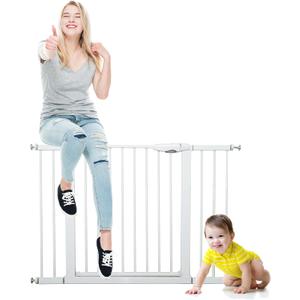 85.5''-105.1" Baby Gate for Stairs, Auto Close Dog Gate for The House, Easy Install Pressure Mounted Pet Gates for Doorways, Walk Thru Wide Safety Gate for Dog, White