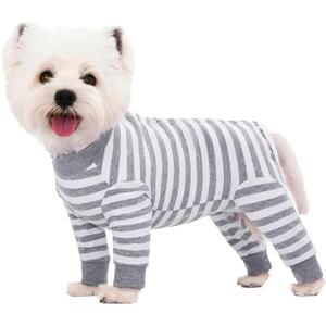 Dog Striped Recovery Suit, Puppy After Surgery Onesie for Female Male Dogs, Dogs Cats Long Sleeve Pajamas Bodysuit, Surgery Abdominal Wound Bandages Clothes, Dog Pant for Shedding Skin Disease (X-Large, Grey)