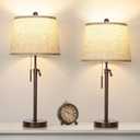 Table Lamps Set of 2, 22" to 30"Adjustable Height Bedside Lamps for Living Room 3 Color Temperatures Tall Nightstand Lamps Modern Brown Table Lamp for Bedroom Office End Table (Bulbs Included)
