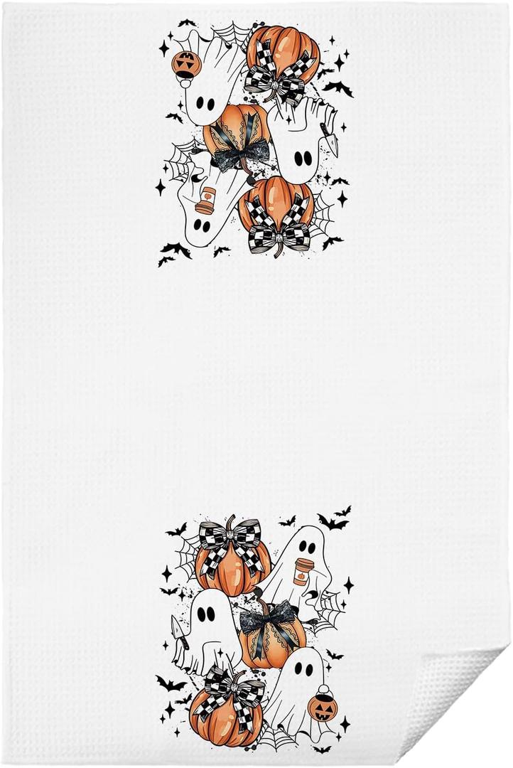 Halloween Ghost Kitchen Towels, Spooky Halloween Hand Towels for Bathroom Decor, Autumn Ghost Pumpkin Decorative Dish Tea Towel for Kitchen, 16x24 Inch