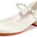 Girls Dress Shoes Low Block Heel Flower Girl Wedding Party Princess Formal Shoes for Big Girls, Size 38