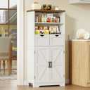 TEENFON Storage Cabinet with Doors & 2 Drawers, Kitchen Cabinet with Adjustable Shelf, Pantry Cabinets, Bathroom Cabinets, for Living Room, Entryway, Home Office, White, 11.4''D*23.6''W*49.6''H
