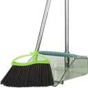 Soft Bristles Green Angle Broom and Dustpan Set, Long Handle Household Indoor Broom with Dustpan Combo Set for Room Kitchen Lobby Office Hardwood Floor Sweeping Floor Cleaning