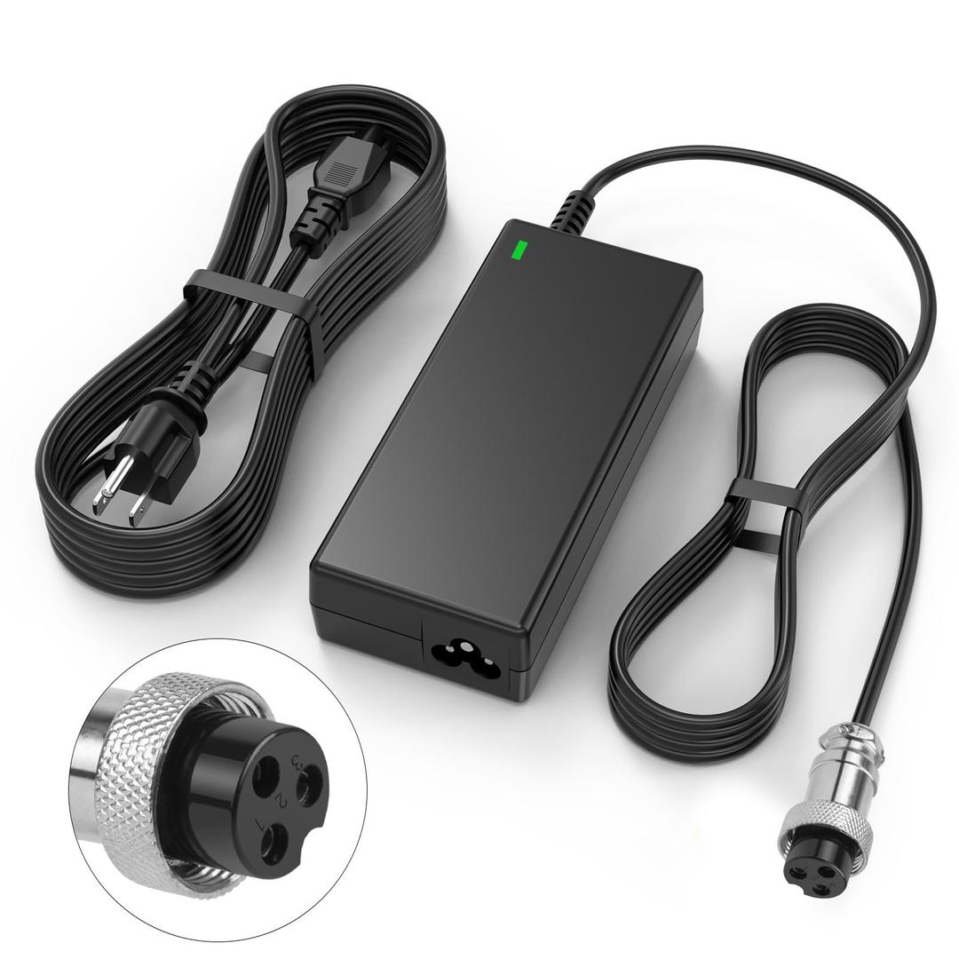 36V 1.8A Female 3-Pin XLR Lead Acid Battery Charger with 3-Prong Inline Power Supply Cord for 36V Boreem Jia, Minimoto, Rad2Go, Electric Scooter, ATV, Go Kart, with 3-Prong Inline Female Connector
