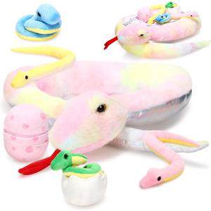 Leitee Giant Snake Stuffed Animal 63 Inch Large Mommy with 4 Babies, 2 Eggs, Realistic Stuffed Snake with Babies for Kids Christmas Halloween Favors Prank Props Gifts(Cute Style)
