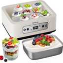 Hofenta 1.7 Quart Yogurt Maker with Stainless Steel Bowl, 9 Glass Jars, Digital Timer, Temperature Control, BPAFree, EasytoUse, FamilySized for Homemade Probiotic Yogurt, Dishwasher Safe