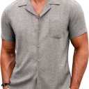 COOFANDY Men's Casual Button Down Shirts Short Sleeve Summer Beach Shirt Cuban Vacation Textured Shirts with Pocket (XXL)