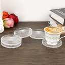 Modern Clear Coaster Set of 5- Glass Coasters for Drinks Crystal Coasters Round Cup Mat Coffee Table Decor for Office, Kitchen, Bar, Dining Room, Living Room, Patio (Clear)
