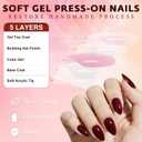 Burgundy Press on Nails Almond with Nail Tabs,120pcs Medium Almond Press on Nails,12 Sizes Glossy Burgundy Medium Fake Nails,Full Cover Acrylic Nails Press ons for Women