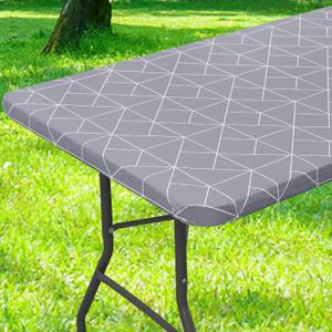 misaya Rectangle Fitted Plastic Table Cloth, Elastic Vinyl Flannel Backed Tablecloth, Waterproof Table Cover Fits 6 Foot Folding Tables for Outdoor Picnic Camping (Grey, 30" x 72")