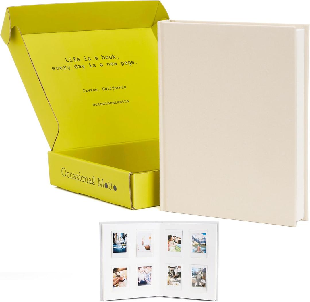 96 Pockets Linen Hardcover Photo Album, Wedding Guest Book With Writing Space - Fits for Instax Mini Film, 2x3 inch instant photo film (Cream Beige)
