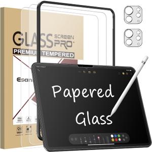 Esanik [2+2 Pack Like Paper Glass Screen Protector for iPad Pro 13 Inch M4 (2024) with Camera Lens Protector & Alignment Frame, 9H Tempered Glass PAPERed Film for Drawing Writing