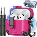 Pohgelan Compatible with AirPods 4 Case,Magnetic Automatic Lock with Phone Stand & Cleaning Kit,Compatible with Magsafe Cover -Rose red