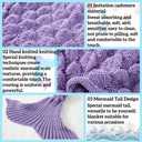 Mermaid Tail Throw Blanket Soft Mermaid Sleeping Bag Hand Crochet Mermaid Blankets for Teen Girls Women, Purple 71 * 39.4 in