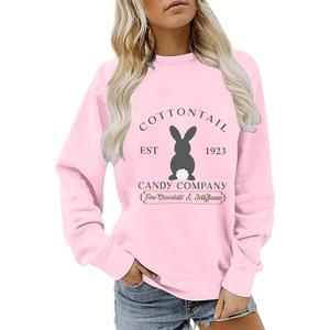 Ykomow Happy Easter Sweatshirt Women Long Sleeve Cute Bunny Rabbit Graphic Tees Pullover 2XL