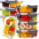 Bayco 8 Pack Glass Meal Prep Containers 3 Compartment, Glass Food Storage Containers with Lids, Airtight Lunch Bento Boxes, Leak Proof (8 lids & 8 Container) - Grey
