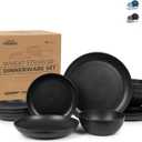 Grow Forward 16-piece Premium Wheat Straw Dinnerware Sets for 4 - Unbreakable Dishwasher & Microwave Safe Plastic Plates and Bowls Sets - Patio, Outdoors, RV, Camping Dishes - Midnight