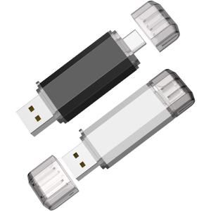 Vansuny 2 Pack 128GB USB C Flash Drive 2 in 1 OTG USB 3.0 + Tape C Memory Stick with Keychain Dual Type C Thumb Drive Photo Stick Jump Drive (Black and Silver)