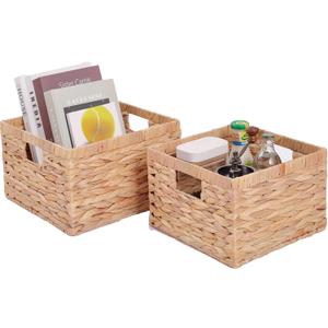 Large Wicker Basket Set of 2 Woven Baskets for Shelves Gift Baskets Empty Wicker Storage Organizing with Built-in Handles 2-Pack Nesting Woven Basket 11.8*11.8*7.1INCH