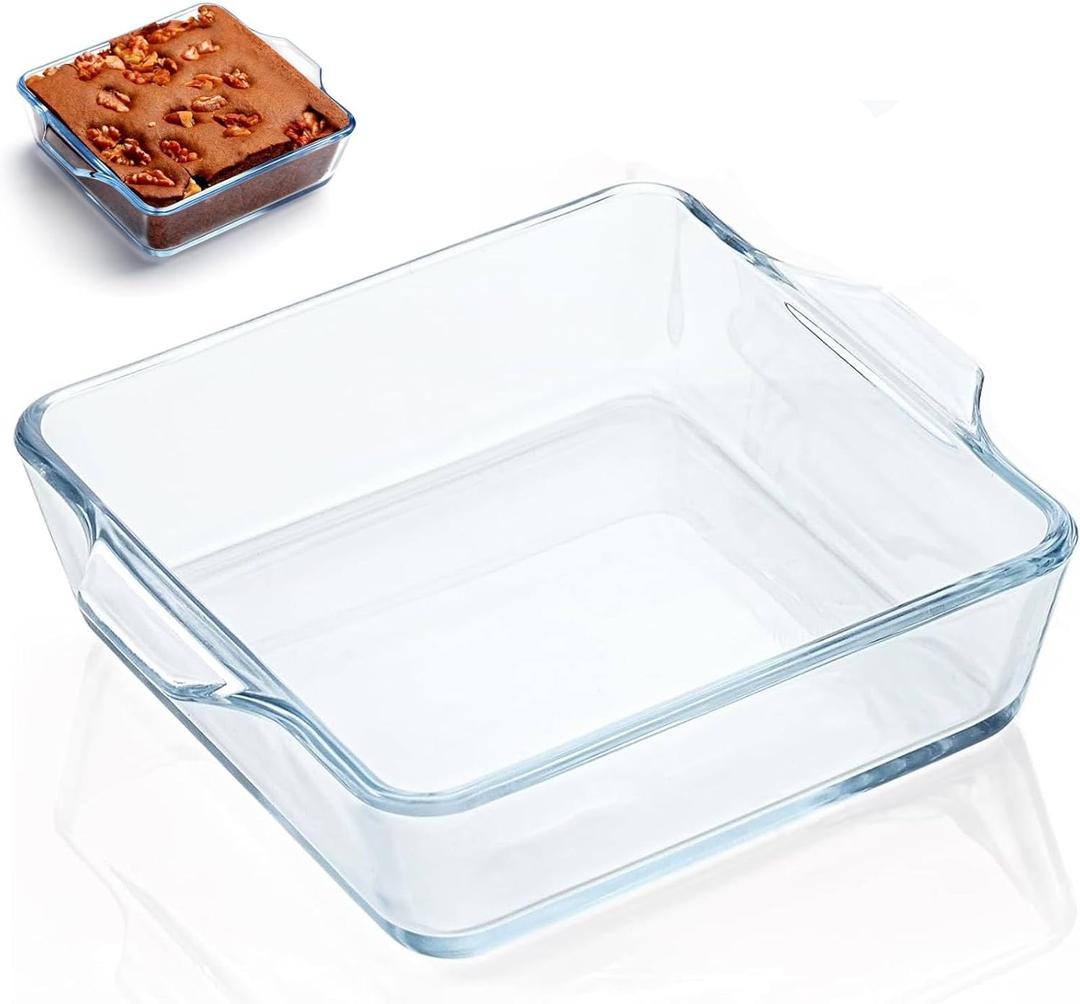 Small Casserole Dish, 5 Inch Glass Square Baking Dish Individual Portion Baking Pan for Oven Microwave Air Fryer Square Egg, Clear Prep Bowls with Handle