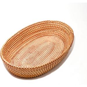 12.6 Inch Woven Bread Basket Fruit Basket for Kitchen Counter Wicker Handmade Long Bread Serving Basket Food Organizer Display Basket Storage Basket for Spoon Fork Napkin