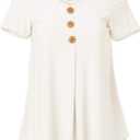 Star Vixen Womens Elbow Sleeve Button Front Flowy Tank Top with Pleated Detail (White)